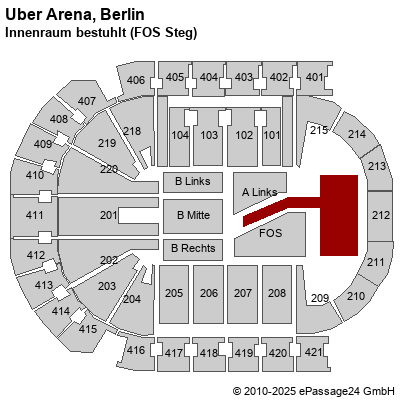 Saalplan Mercedes-Benz Arena (ex. o2 World Berlin), Berlin, Deutschland, Innenraum bestuhlt (FOS Steg)