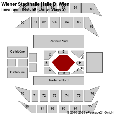 Saalplan Wiener Stadthalle Halle D, Wien, Österreich, Innenraum bestuhlt (Center Stage 2)