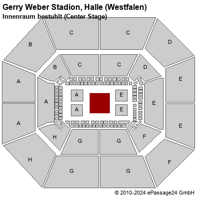 Saalplan Gerry Weber Stadion, Halle (Westfalen), Deutschland, Innenraum bestuhlt (Center Stage)