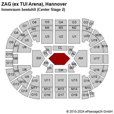 Saalplan ZAG (ex TUI Arena), Hannover, Deutschland, Innenraum bestuhlt (Center Stage 2)