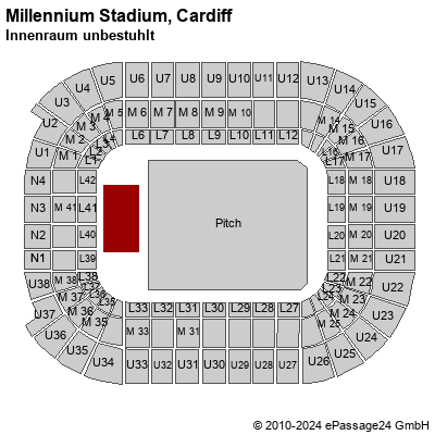Saalplan Millennium Stadium, Cardiff, Großbritannien, Innenraum unbestuhlt