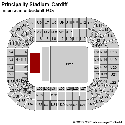 Saalplan Principality Stadium, Cardiff, Großbritannien, Innenraum unbestuhlt FOS