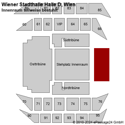 Saalplan Wiener Stadthalle Halle D, Wien, Österreich, Innenraum teilweise bestuhlt