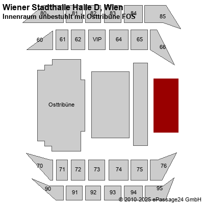 Saalplan Wiener Stadthalle Halle D, Wien, Österreich, Innenraum unbestuhlt mit Osttribüne FOS