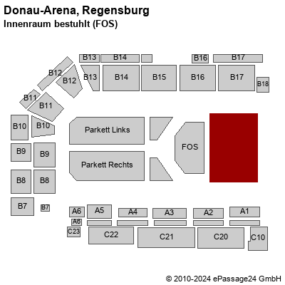 Saalplan Donau-Arena, Regensburg, Deutschland, Innenraum bestuhlt (FOS)