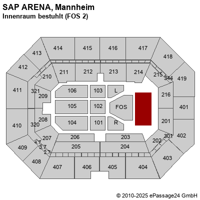 Saalplan SAP ARENA, Mannheim, Deutschland, Innenraum bestuhlt (FOS 2)