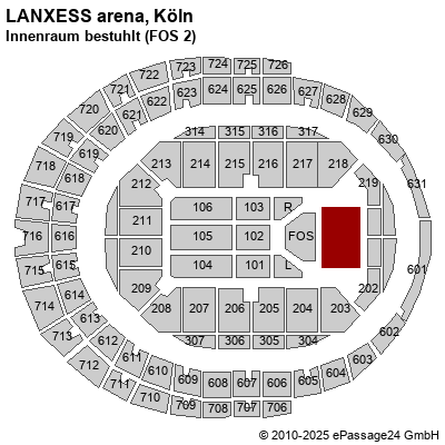 Saalplan LANXESS arena, Köln, Deutschland, Innenraum bestuhlt (FOS 2)