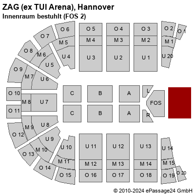 Saalplan TUI Arena, Hannover, Deutschland, Innenraum bestuhlt (FOS 2)