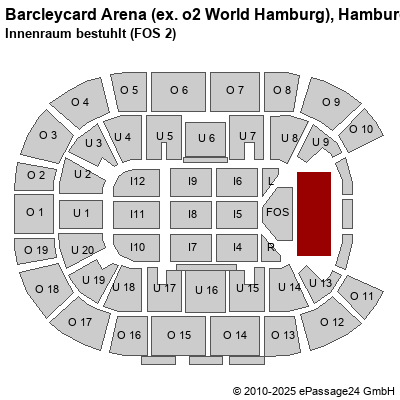 Saalplan Barcleycard Arena (ex. o2 World Hamburg), Hamburg, Deutschland, Innenraum bestuhlt (FOS 2)