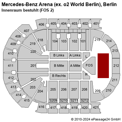 Saalplan Mercedes-Benz Arena (ex. o2 World Berlin), Berlin, Deutschland, Innenraum bestuhlt (FOS 2)
