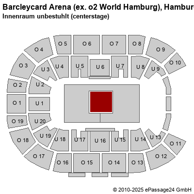 Saalplan Barcleycard Arena (ex. o2 World Hamburg), Hamburg, Deutschland, Innenraum unbestuhlt (centerstage)