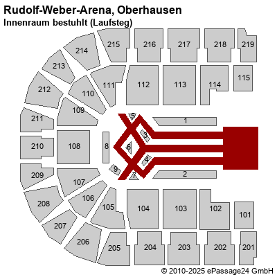 Saalplan König-Pilsener-ARENA, Oberhausen, Deutschland, Innenraum bestuhlt (Laufsteg)