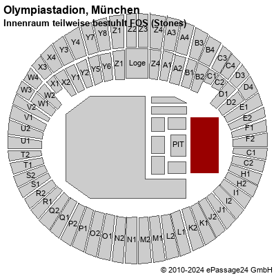 Saalplan Olympiastadion, München, Deutschland, Innenraum teilweise bestuhlt FOS (Stones)