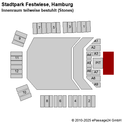 Saalplan Stadtpark Festwiese, Hamburg, Deutschland, Innenraum teilweise bestuhlt (Stones)