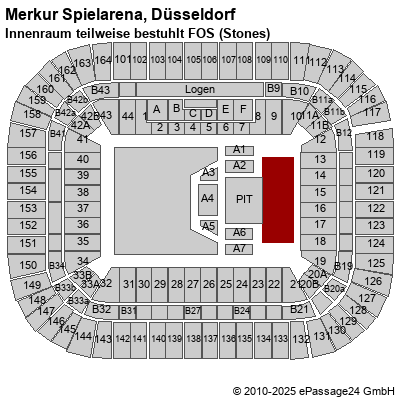 Saalplan ESPRIT arena, Düsseldorf, Deutschland, Innenraum teilweise bestuhlt FOS (Stones)