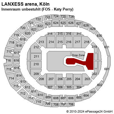 Saalplan LANXESS arena, Köln, Deutschland, Innenraum unbestuhlt (FOS - Katy Perry)