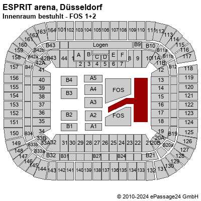 Saalplan ESPRIT arena, Düsseldorf, Deutschland, Innenraum bestuhlt - FOS 1+2