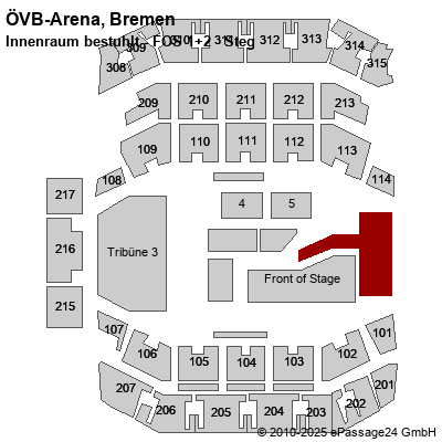 Saalplan ÖVB-Arena, Bremen, Deutschland, Innenraum bestuhlt - FOS 1+2 - Steg