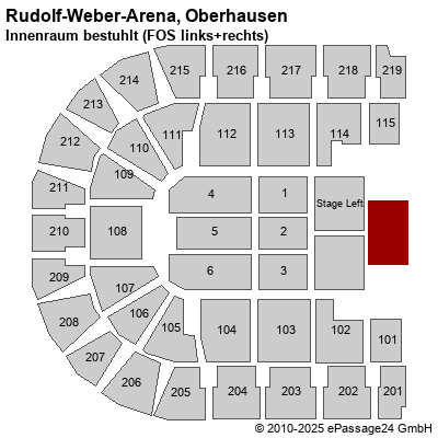 Saalplan König-Pilsener-ARENA, Oberhausen, Deutschland, Innenraum bestuhlt (FOS links+rechts)