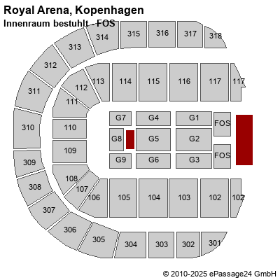 Saalplan Royal Arena, Kopenhagen, Dänemark, Innenraum bestuhlt - FOS