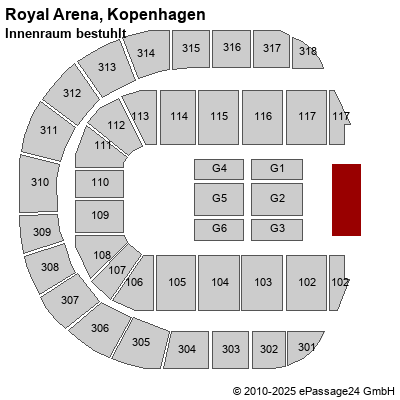 Saalplan Royal Arena, Kopenhagen, Dänemark, Innenraum bestuhlt