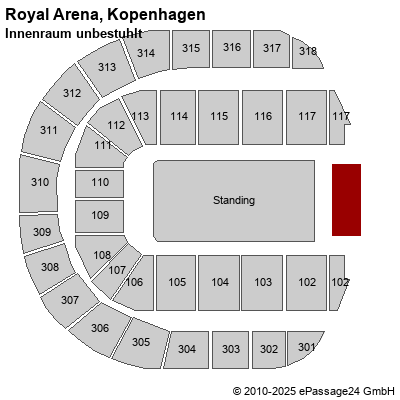 Saalplan Royal Arena, Kopenhagen, Dänemark, Innenraum unbestuhlt