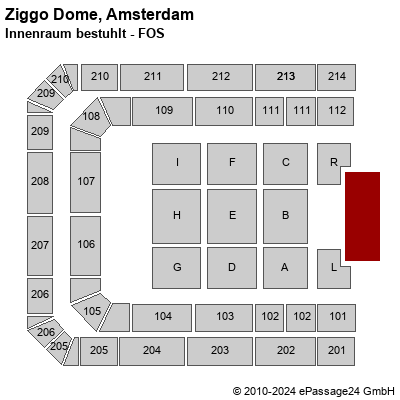 Saalplan Ziggo Dome, Amsterdam, Niederlande, Innenraum bestuhlt - FOS