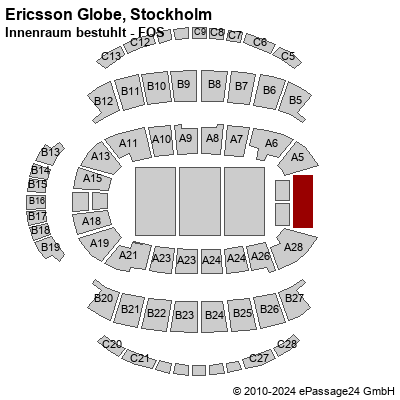 Saalplan Ericsson Globe, Stockholm, Schweden, Innenraum bestuhlt - FOS