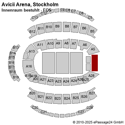 Saalplan Ericsson Globe, Stockholm, Schweden, Innenraum bestuhlt - FOS