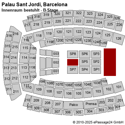 Saalplan Palau Sant Jordi, Barcelona, Spanien, Innenraum bestuhlt - B-Stage