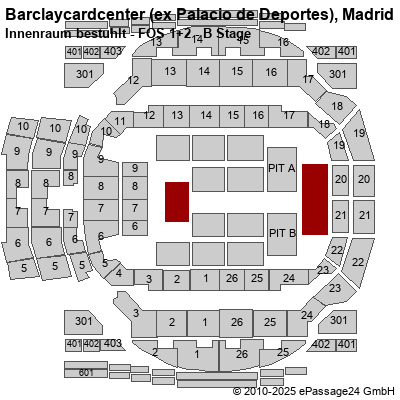 Saalplan Barclaycardcenter (ex Palacio de Deportes), Madrid, Spanien, Innenraum bestuhlt - FOS 1+2 - B Stage