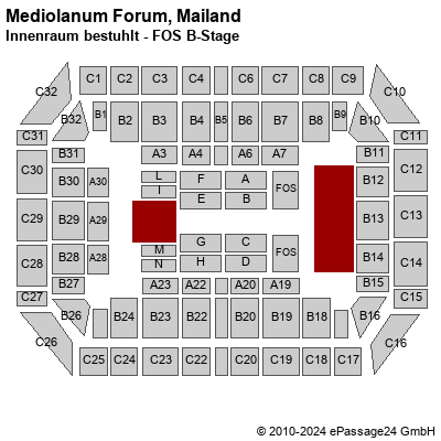 Saalplan Mediolanum Forum, Mailand, Italien, Innenraum bestuhlt - FOS B-Stage