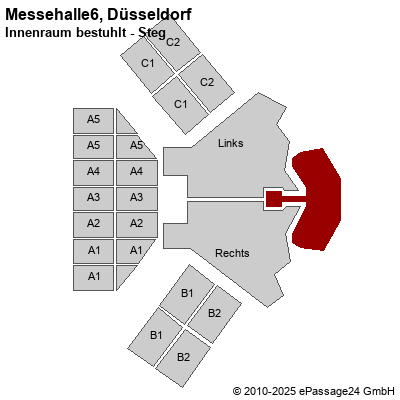 Saalplan Messehalle6, Düsseldorf, Deutschland, Innenraum bestuhlt - Steg