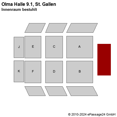 Saalplan Olma Halle 9.1, St. Gallen, Schweiz, Innenraum bestuhlt 