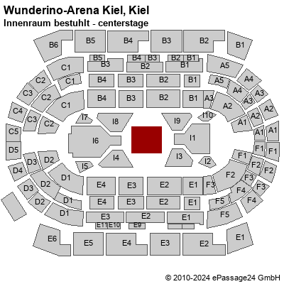 Saalplan Wunderino-Arena Kiel, Kiel, Deutschland, Innenraum bestuhlt - centerstage