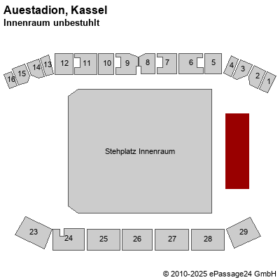 Saalplan Auestadion, Kassel, Deutschland, Innenraum unbestuhlt