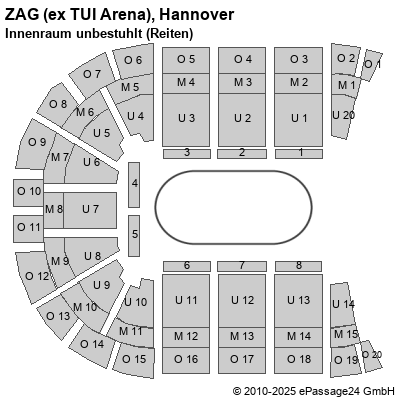 Saalplan ZAG (ex TUI Arena), Hannover, Deutschland, Innenraum unbestuhlt (Reiten)