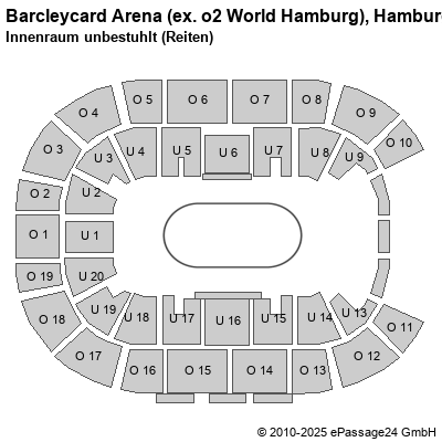 Saalplan Barcleycard Arena (ex. o2 World Hamburg), Hamburg, Deutschland, Innenraum unbestuhlt (Reiten)