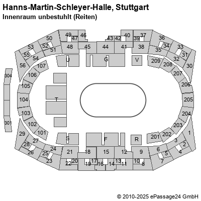 Saalplan Hanns-Martin-Schleyer-Halle, Stuttgart, Deutschland, Innenraum unbestuhlt (Reiten)