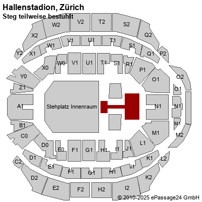 Saalplan Hallenstadion, Zürich, Schweiz, Steg teilweise bestuhlt