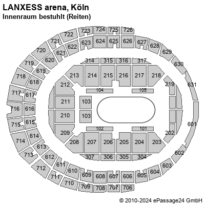 Saalplan LANXESS arena, Köln, Deutschland, Innenraum bestuhlt (Reiten)