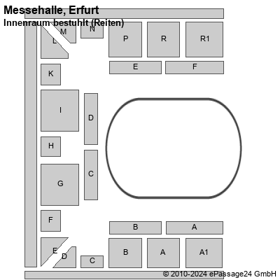 Saalplan Messehalle, Erfurt, Deutschland, Innenraum bestuhlt (Reiten)