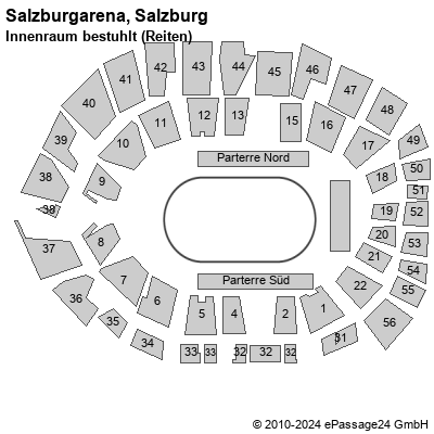 Saalplan Salzburgarena, Salzburg, Österreich, Innenraum bestuhlt (Reiten)
