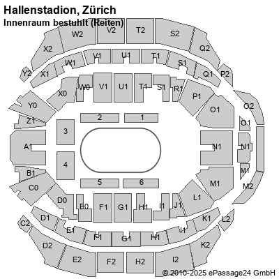 Saalplan Hallenstadion, Zürich, Schweiz, Innenraum bestuhlt (Reiten)