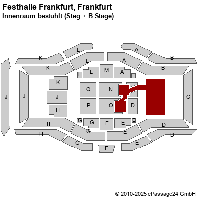 Saalplan Festhalle Frankfurt, Frankfurt, Deutschland, Innenraum bestuhlt (Steg + B-Stage)