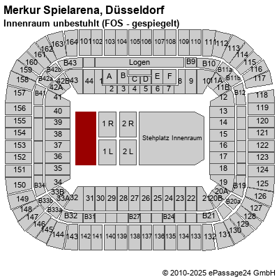 Saalplan ESPRIT arena, Düsseldorf, Deutschland, Innenraum unbestuhlt (FOS - gespiegelt)