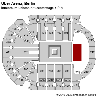 Saalplan Mercedes-Benz Arena (ex. o2 World Berlin), Berlin, Deutschland, Innenraum unbestuhlt (centerstage + Pit)