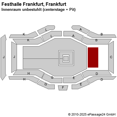 Saalplan Festhalle Frankfurt, Frankfurt, Deutschland, Innenraum unbestuhlt (centerstage + Pit)