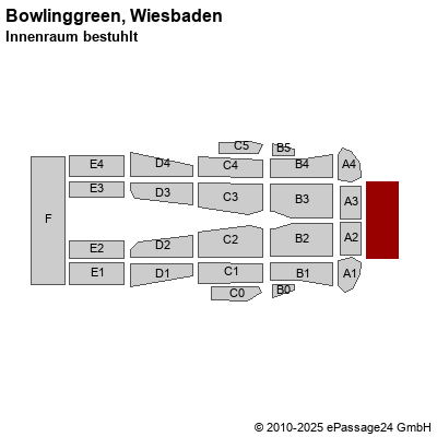 Saalplan Bowlinggreen, Wiesbaden, Deutschland, Innenraum bestuhlt 