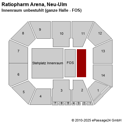 Saalplan Ratiopharm Arena, Neu-Ulm, Deutschland, Innenraum unbestuhlt (ganze Halle - FOS)